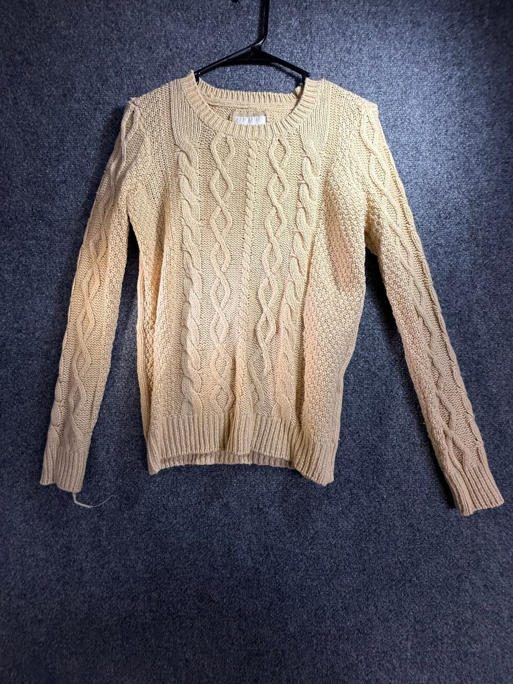 Forever 21 Women's Beige Cable Knit Long Sleeve Crewneck Pullover Sweater Size M
